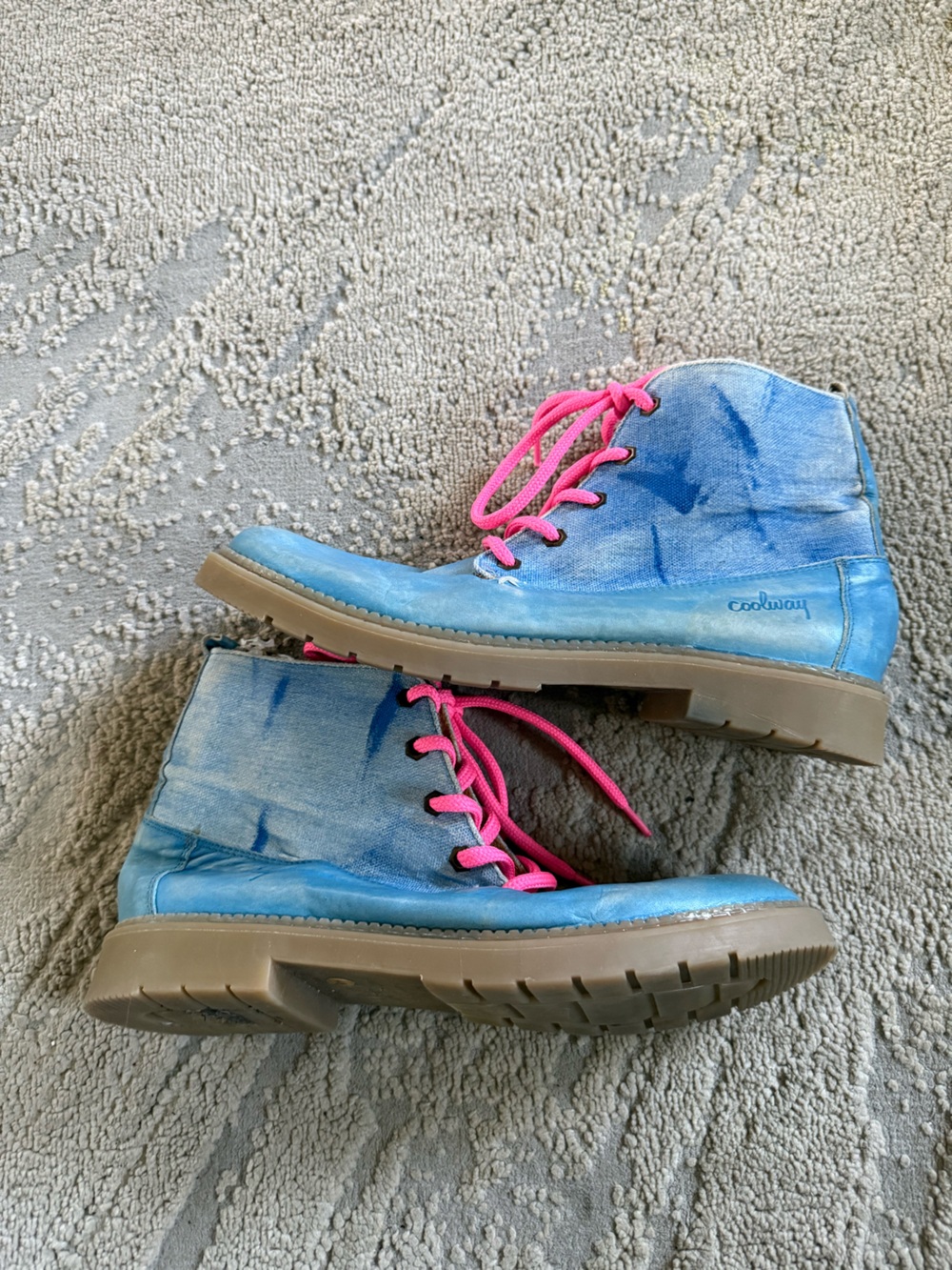 Coolway leather Blue Ankle Boots high top sneakers Hot Pink Laces 41 / 10